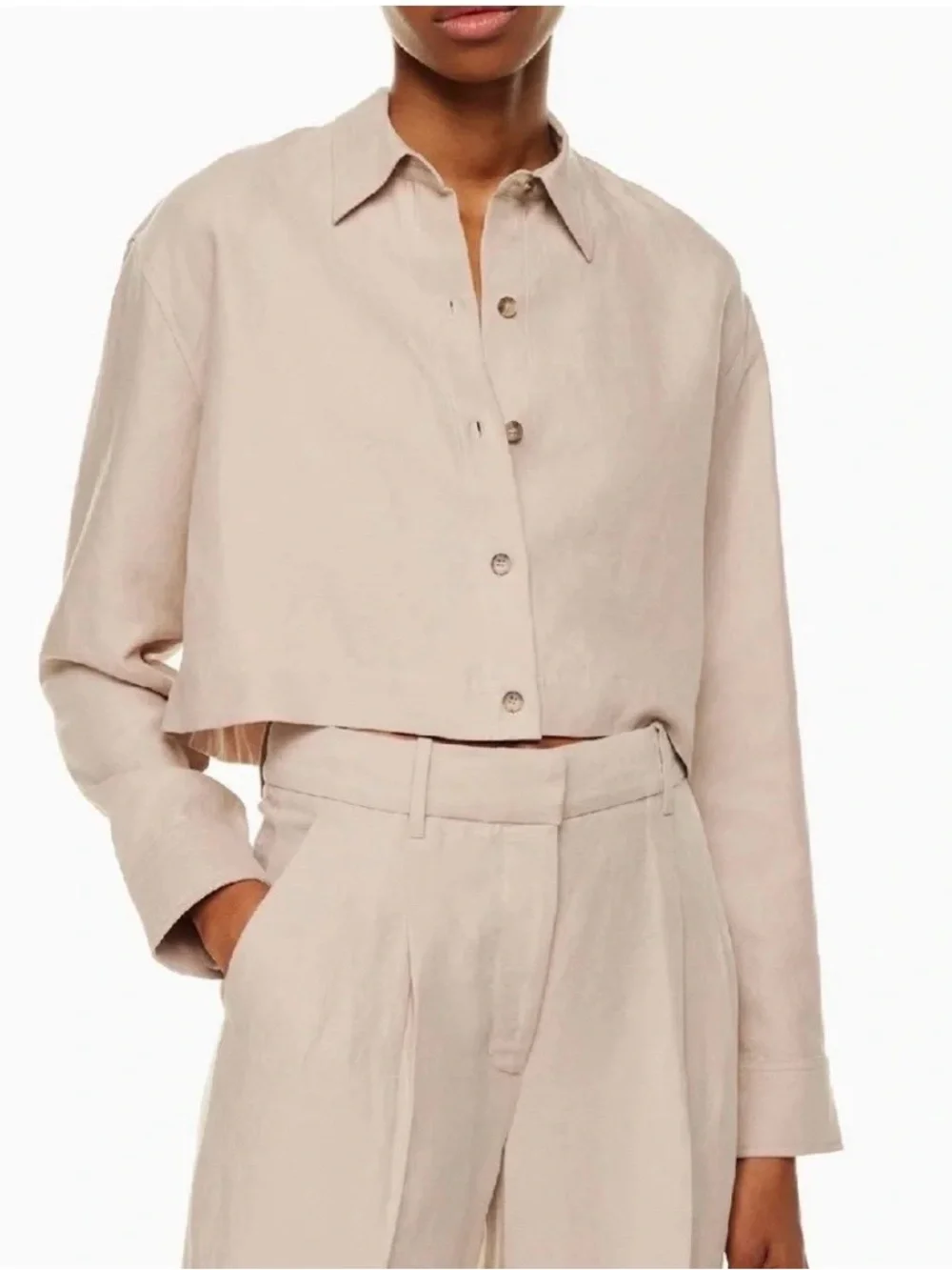 Aritzia Wilfred Effortless Pant Linen Size 4 Taupe Tencel Wide Leg Pleated Hi